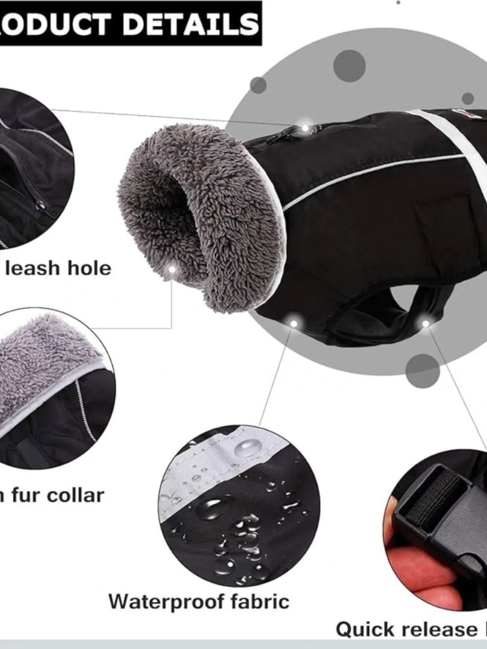 QBLEEV Warm Reflective Dog Jacket, Waterproof Winter Coat Large
